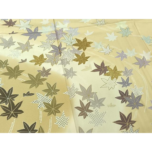 平和屋着物▽訪問着　単衣　駒刺繍　舞葉文　暈し染め　金彩　正絹　逸品　AABG1031jh_3