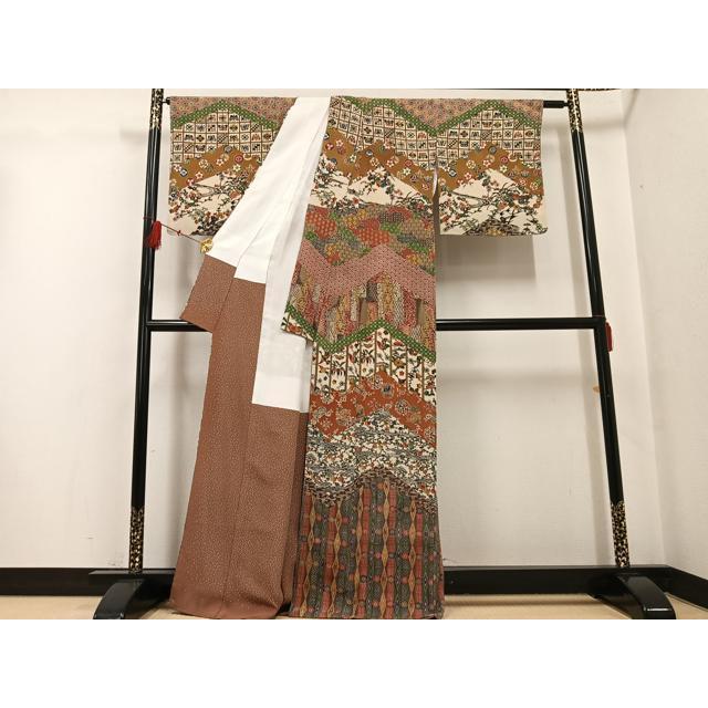平和屋着物●江戸紅型　五味桂子　訪問着　型染め　花鳥舞蝶文　兎　鬼しぼ縮緬　正絹　逸品　未使用　AABG1058ph_1
