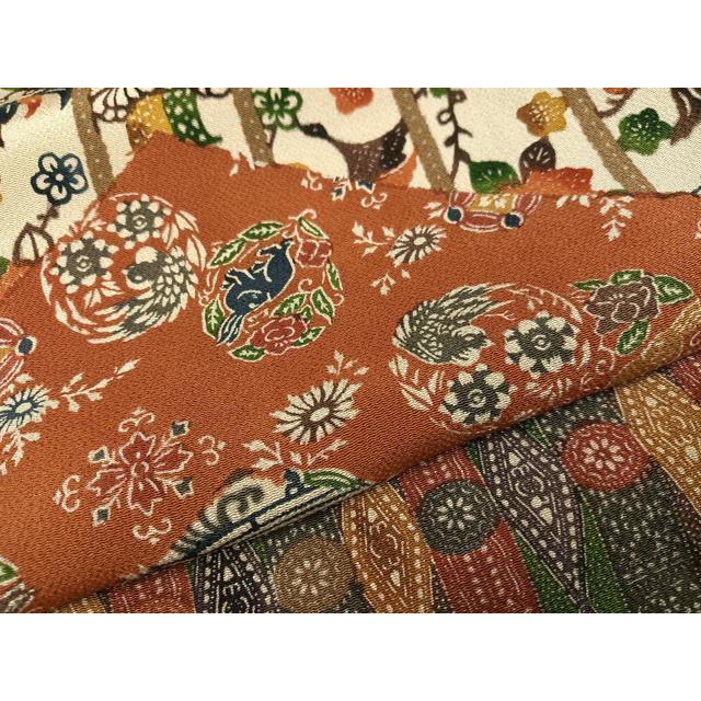 平和屋着物●江戸紅型　五味桂子　訪問着　型染め　花鳥舞蝶文　兎　鬼しぼ縮緬　正絹　逸品　未使用　AABG1058ph_4