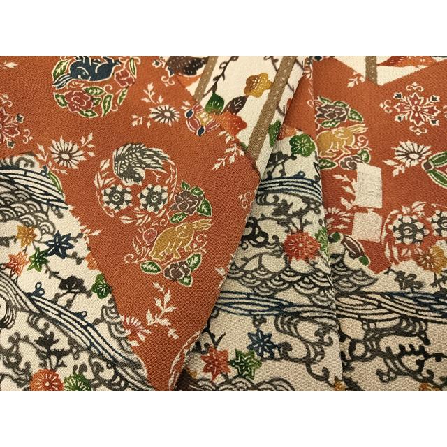 平和屋着物●江戸紅型　五味桂子　訪問着　型染め　花鳥舞蝶文　兎　鬼しぼ縮緬　正絹　逸品　未使用　AABG1058ph_7