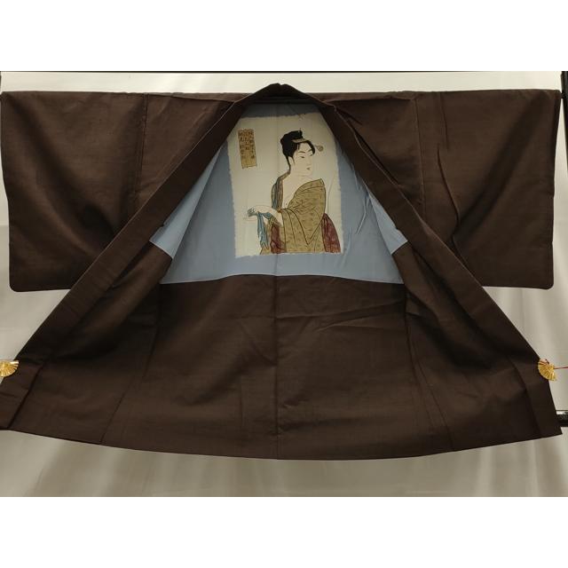 平和屋着物▽男性　紬　単衣　百入茶色　正絹　逸品　AABC2204jh 平和屋着物□男性 紬 アンサンブル 銀煤竹色 正絹 逸品 AABG1543sx