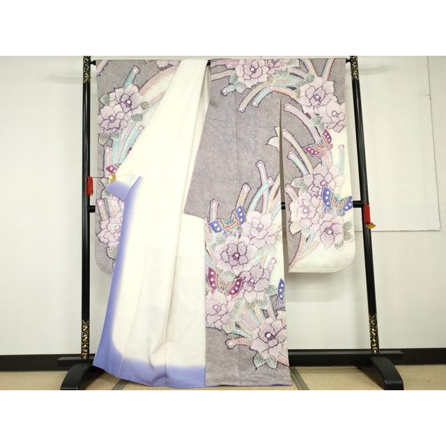 平和屋着物○名門 藤娘きぬたや・総絞り 振袖 孔雀花蝶文 正絹 逸品