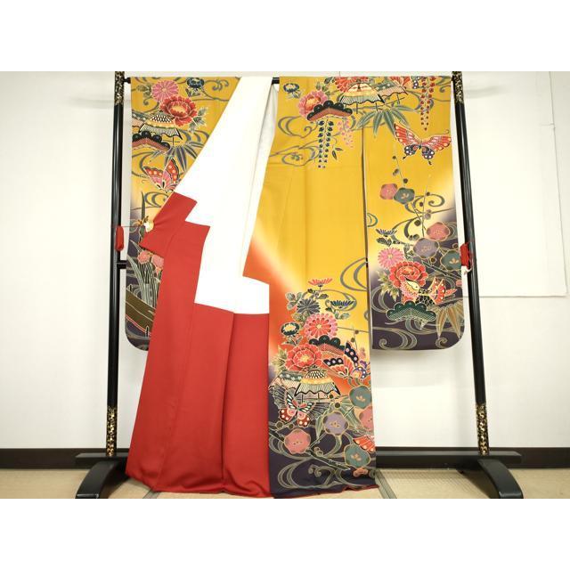 平和屋着物●手ざし京紅型染・宮崎紅型　宮崎良次　小紋　風景草花文　正絹　逸品　AABH3080ph 平和屋着物○手ざし京紅型染・宮崎紅型 宮崎良次 小紋 風景