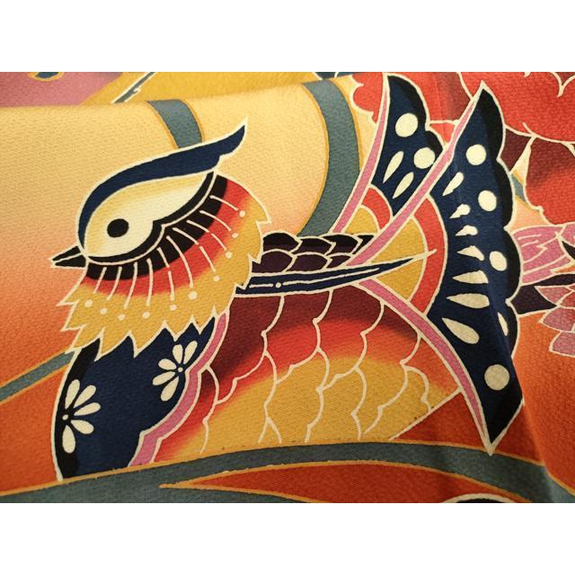 平和屋着物●手ざし京紅型染・宮崎紅型　宮崎良次　振袖　花蝶文　暈し染め　ロング丈　正絹　逸品　AABF4461ph 平和屋着物○手ざし京紅型染・宮崎紅型 宮崎良次 振袖 鴛鴦花蝶文 暈し