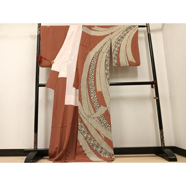 平和屋着物●訪問着　熨斗文　金彩　鬼しぼ縮緬　正絹　逸品　AABG3417ph