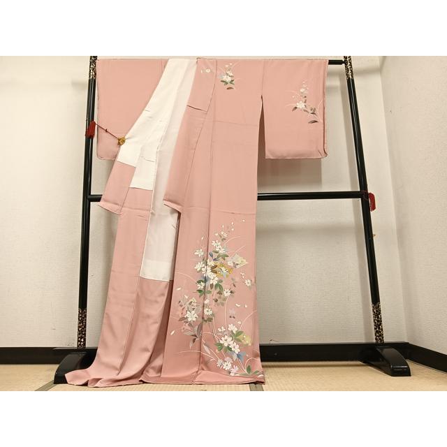 平和屋着物●訪問着　友禅　作家物　扇面草花文　暈し染め　金彩　ロング丈　正絹　逸品　未使用　AABG3421ph