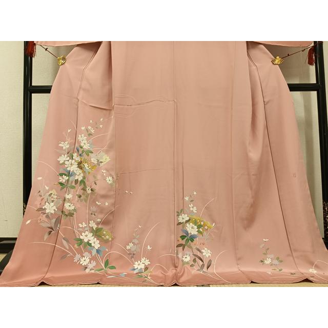 平和屋着物●訪問着　友禅　作家物　扇面草花文　暈し染め　金彩　ロング丈　正絹　逸品　未使用　AABG3421ph