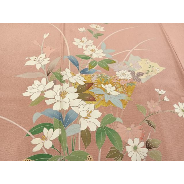 平和屋着物●訪問着　友禅　作家物　扇面草花文　暈し染め　金彩　ロング丈　正絹　逸品　未使用　AABG3421ph