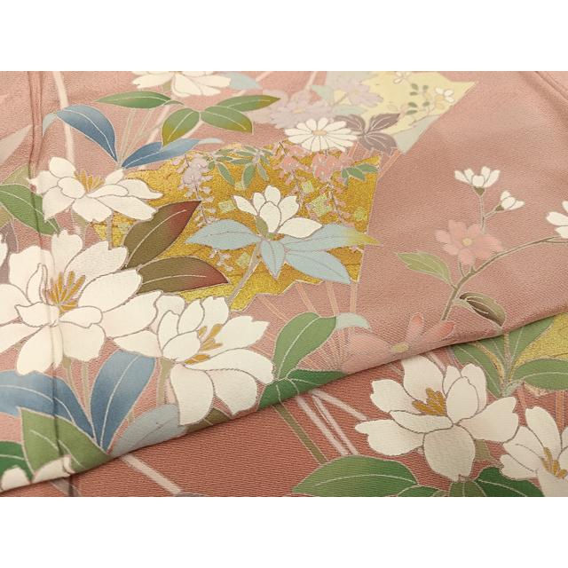 平和屋着物●訪問着　友禅　作家物　扇面草花文　暈し染め　金彩　ロング丈　正絹　逸品　未使用　AABG3421ph