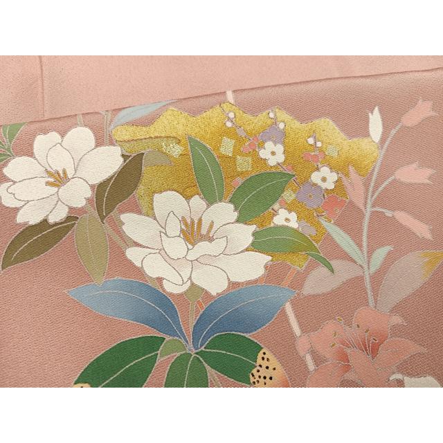 平和屋着物●訪問着　友禅　作家物　扇面草花文　暈し染め　金彩　ロング丈　正絹　逸品　未使用　AABG3421ph