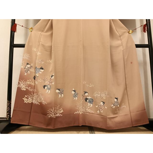 平和屋着物●十日町友禅作家　関口遼一　訪問着　童子草花文　暈し染め　正絹　逸品　AABG3423ph