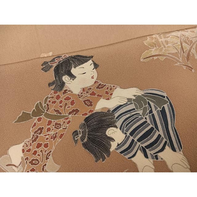 平和屋着物●十日町友禅作家　関口遼一　訪問着　童子草花文　暈し染め　正絹　逸品　AABG3423ph