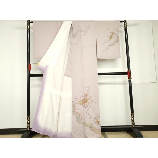 平和屋着物●訪問着　作家物　雪祥　中国三大刺繍　スワトウ刺繍　汕頭刺繍　地紙短冊枝花文　金糸　正絹　逸品　未使用　AABG3515cs_1