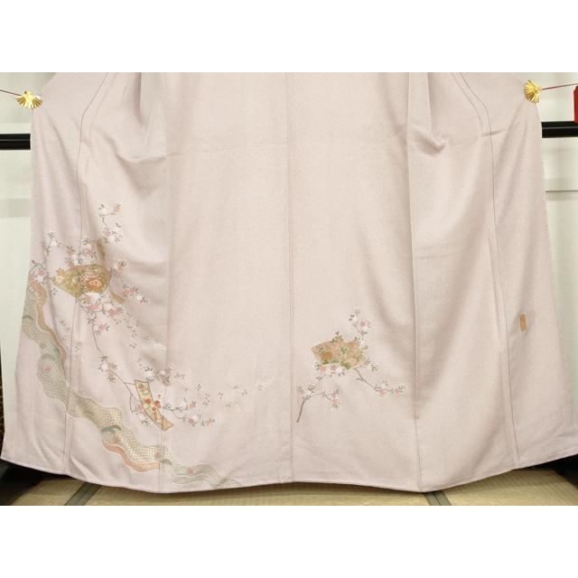 平和屋着物●訪問着　作家物　雪祥　中国三大刺繍　スワトウ刺繍　汕頭刺繍　地紙短冊枝花文　金糸　正絹　逸品　未使用　AABG3515cs_2