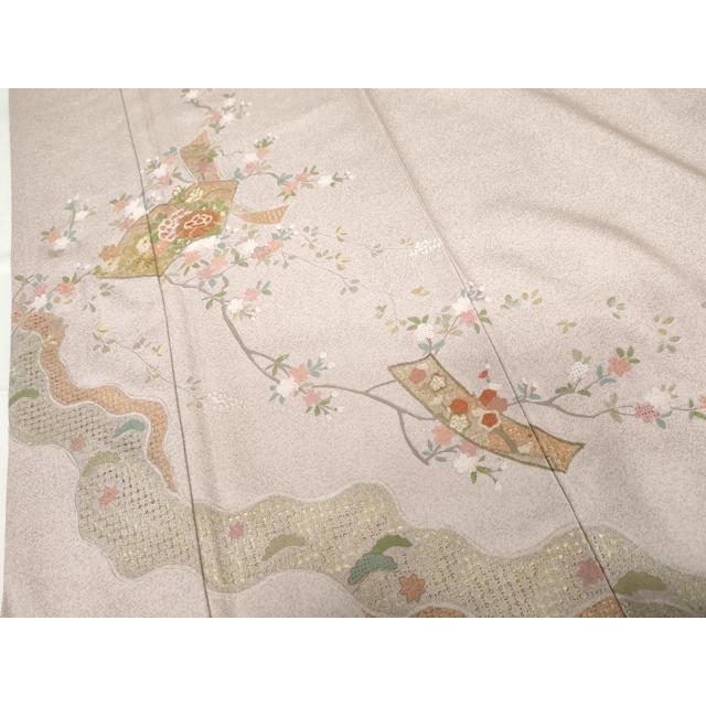 平和屋着物●訪問着　作家物　雪祥　中国三大刺繍　スワトウ刺繍　汕頭刺繍　地紙短冊枝花文　金糸　正絹　逸品　未使用　AABG3515cs_4