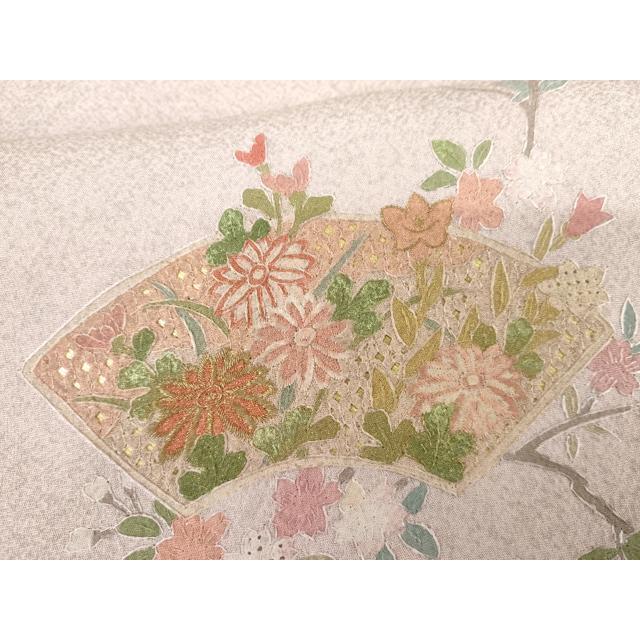平和屋着物●訪問着　作家物　雪祥　中国三大刺繍　スワトウ刺繍　汕頭刺繍　地紙短冊枝花文　金糸　正絹　逸品　未使用　AABG3515cs_6
