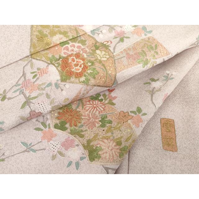 平和屋着物●訪問着　作家物　雪祥　中国三大刺繍　スワトウ刺繍　汕頭刺繍　地紙短冊枝花文　金糸　正絹　逸品　未使用　AABG3515cs_8