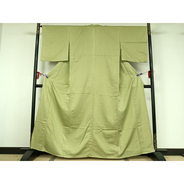 平和屋着物▽上質な色無地　単衣　花唐草地紋　若菜色　正絹　逸品　AABG3776jh_1