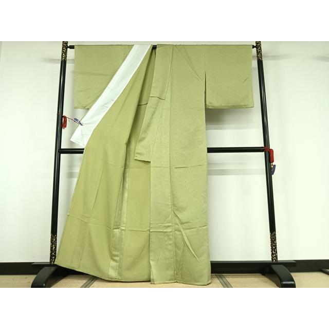 平和屋着物▽上質な色無地　単衣　花唐草地紋　若菜色　正絹　逸品　AABG3776jh_2