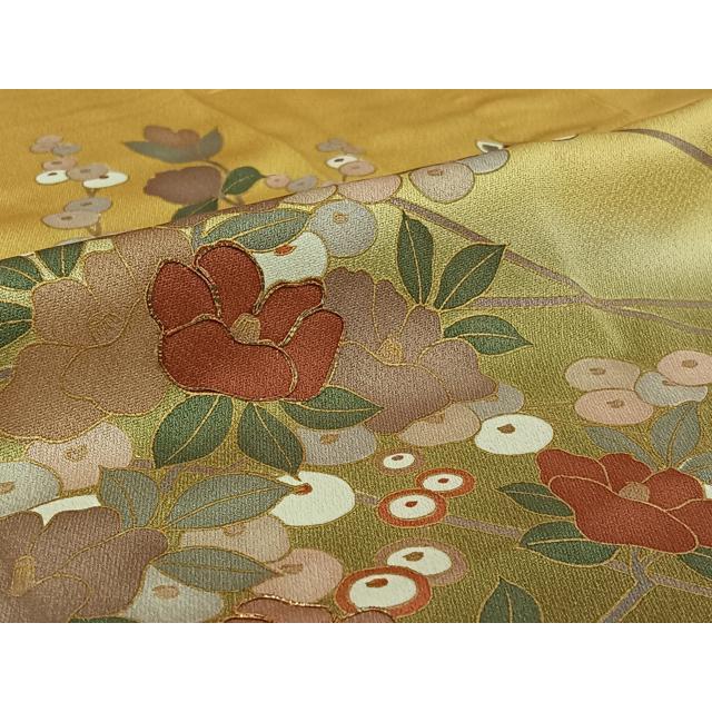 平和屋着物▽訪問着 単衣 駒刺繍 花蝶文 暈し染め 金彩 正絹 逸品