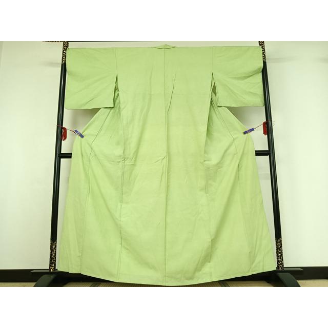 平和屋着物▽上質な紬　単衣　若菜色　正絹　逸品　AABG3790jh_1