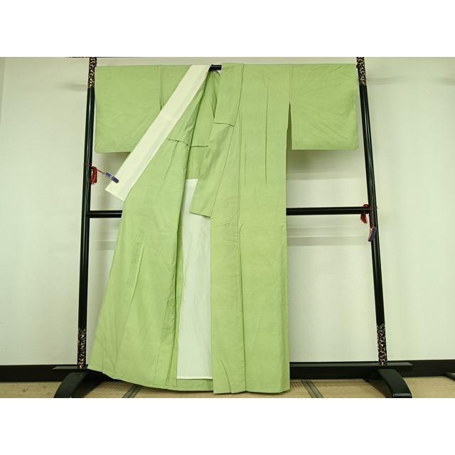 平和屋着物▽上質な紬　単衣　若菜色　正絹　逸品　AABG3790jh_2