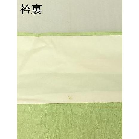 平和屋着物▽上質な紬　単衣　若菜色　正絹　逸品　AABG3790jh_6