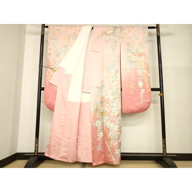 平和屋着物○豪華振袖 駒刺繍 花蝶文 暈し染め 金彩 正絹 逸品 