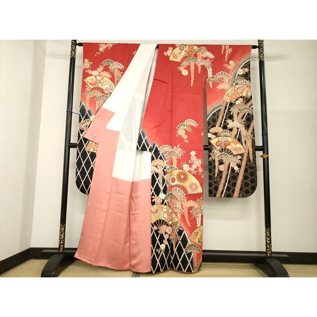 平和屋着物●豪華振袖　扇面吉祥花文　高島屋扱い　正絹　逸品　AABG4059ck 平和屋着物○豪華振袖 扇面吉祥花文 高島屋扱い 正絹 逸品 AABG4059ck