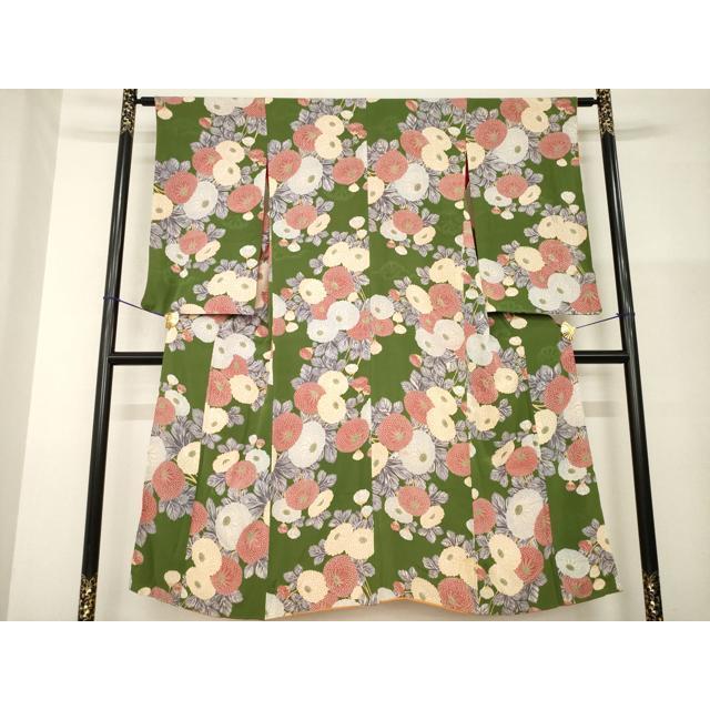 平和屋着物●アンティーク　大正ロマン　小紋　菊　正絹　逸品　AABG4078ck_1