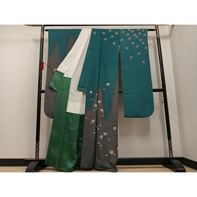 平和屋着物●パリコレクション　ファッションモデル・デザイナー　山口小夜子　振袖　舞桜文　暈し染め　金彩　正絹　逸品　AABG4120ph_1
