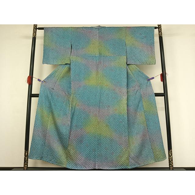 平和屋着物▽上質な小紋　単衣　総絞り　霞文　暈し染め　正絹　逸品　AABG4208jh 平和屋着物▽上質な小紋 単衣 総絞り 霞文 暈し染め 正絹 逸品
