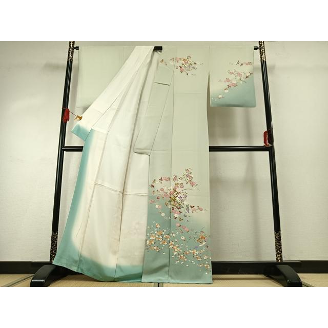 平和屋着物●本加賀友禅作家　志田弘子　訪問着　枝花文　暈し染め　正絹　逸品　AABG4389fy_1
