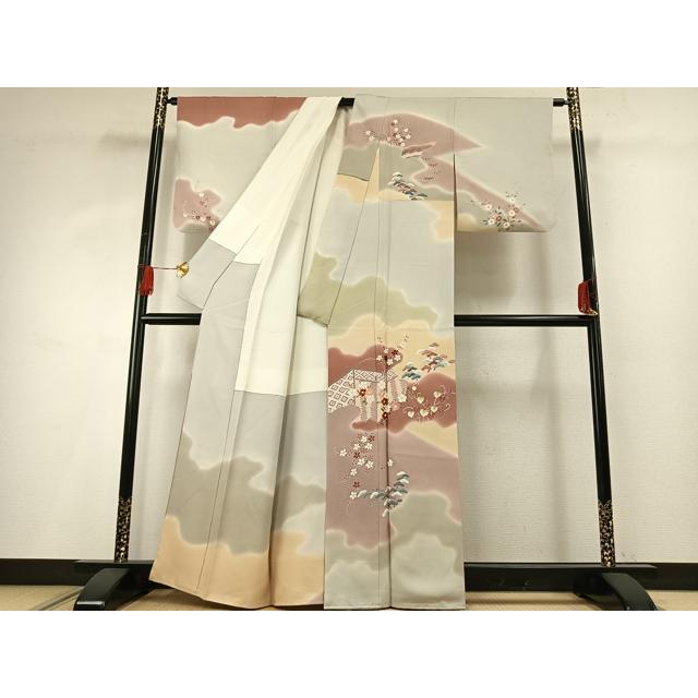 平和屋着物○創業460年・千總 訪問着 刺繍 風景花文 暈し染め 正絹 