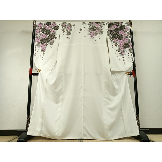 平和屋着物○小振袖 二尺袖 舞花文 銀彩 洗える着物 AABG4467fy : 平和