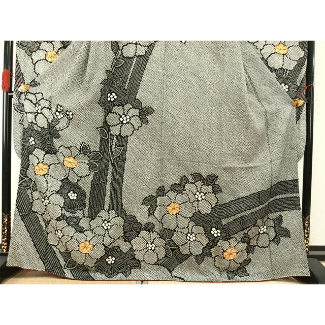 平和屋着物●豪華振袖　駒刺繍　総刺繍　絞り　草花文　黒地　正絹　逸品　AABG4547fy