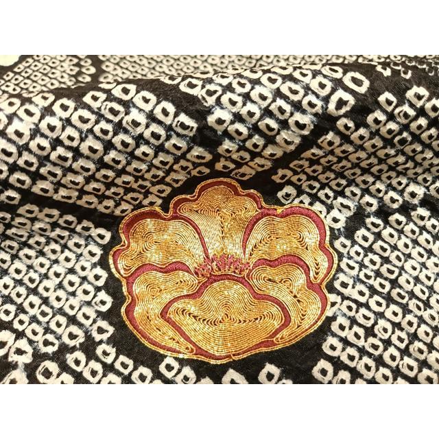 平和屋着物●豪華振袖　駒刺繍　総刺繍　絞り　草花文　黒地　正絹　逸品　AABG4547fy