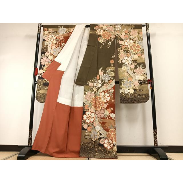 平和屋着物○豪華振袖・長襦袢(無双仕立て)セット 草花文 暈し染め