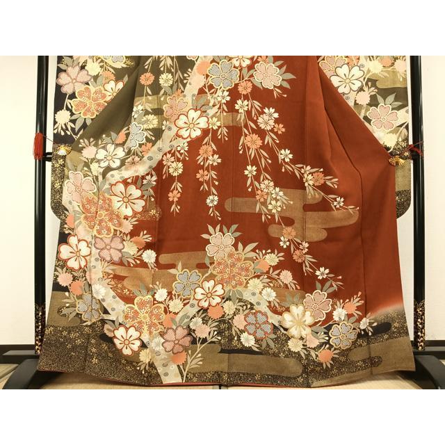 平和屋着物○豪華振袖・長襦袢(無双仕立て)セット 草花文 暈し染め