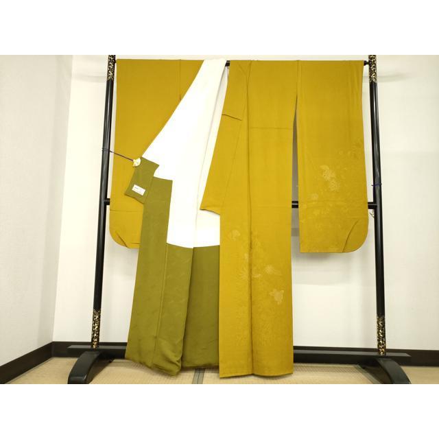 平和屋着物●世界的ファッションデザイナー 山本寛斎 kansaiブランド 振袖 寿光織 鳳凰花文 山吹茶色 金糸 やまと誂製 逸品 AABG4951ck_1
