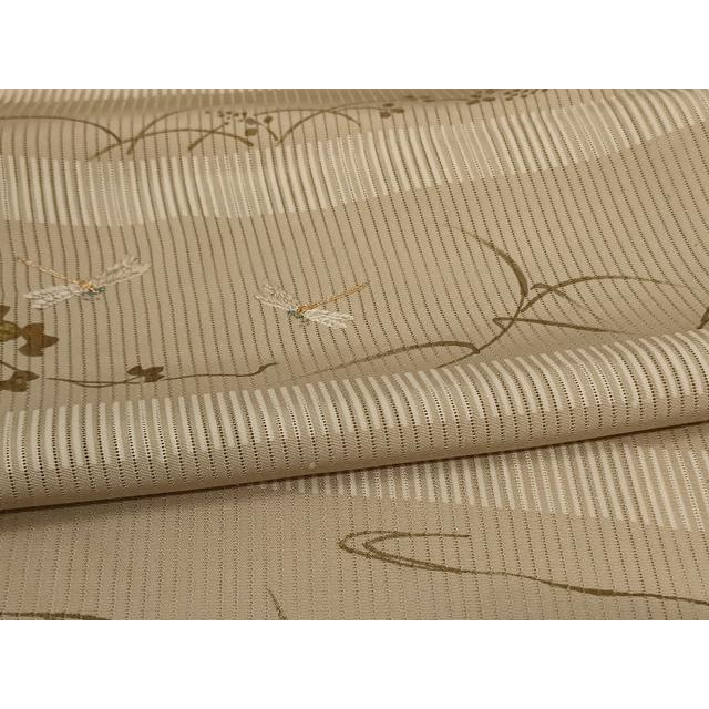 平和屋着物＊夏物　訪問着　縦絽　刺繍　流水草花文　蜻蛉　金彩　正絹　逸品　AABG5492jd_4