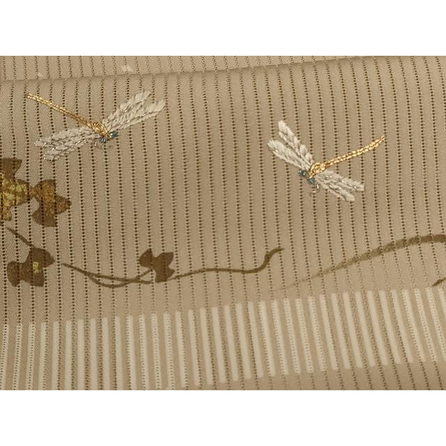 平和屋着物＊夏物　訪問着　縦絽　刺繍　流水草花文　蜻蛉　金彩　正絹　逸品　AABG5492jd_5