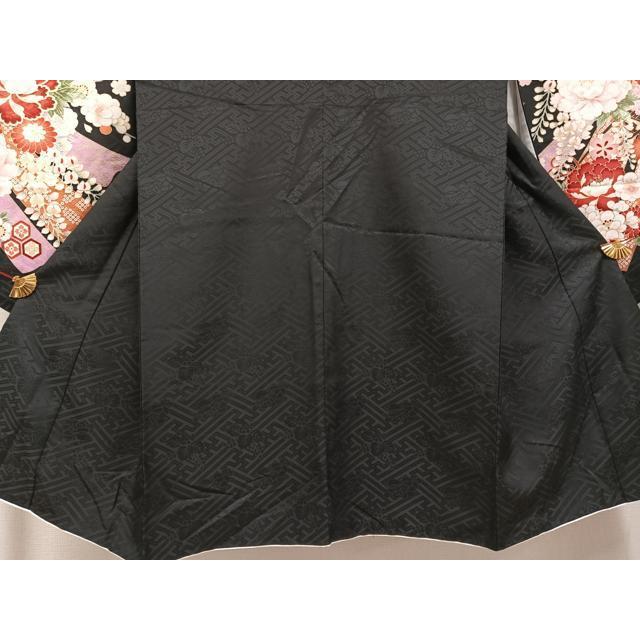 平和屋着物●小振袖　二尺袖　舞花文　黒地　金彩　正絹　逸品　AABG5734ph_2