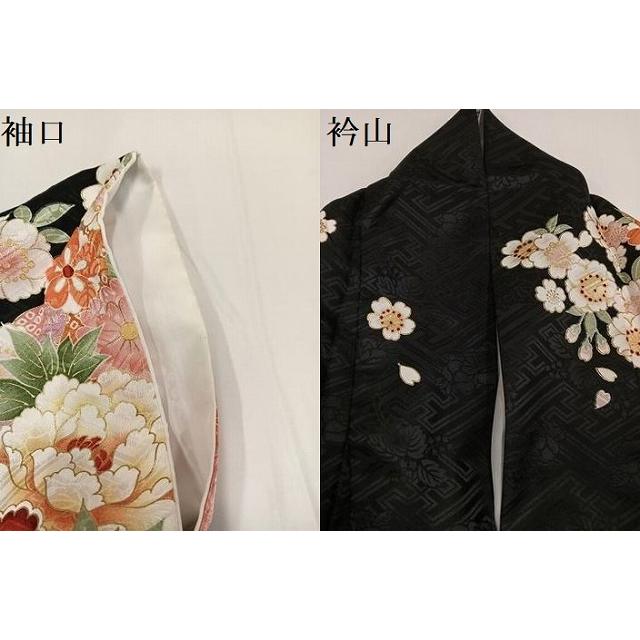 平和屋着物●小振袖　二尺袖　舞花文　黒地　金彩　正絹　逸品　AABG5734ph_7