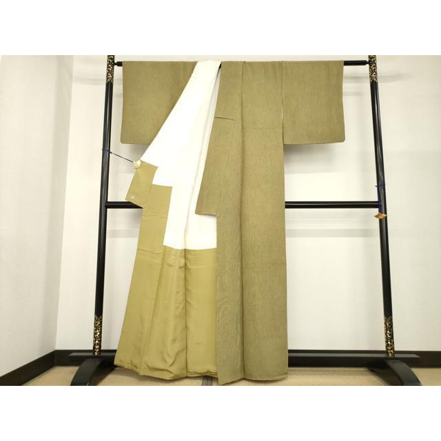 平和屋着物●樋口実　江戸小紋　万筋　涅色×黄橡色　浜ちりめん　三越扱い　反端付き　正絹　逸品　AABG5813ck