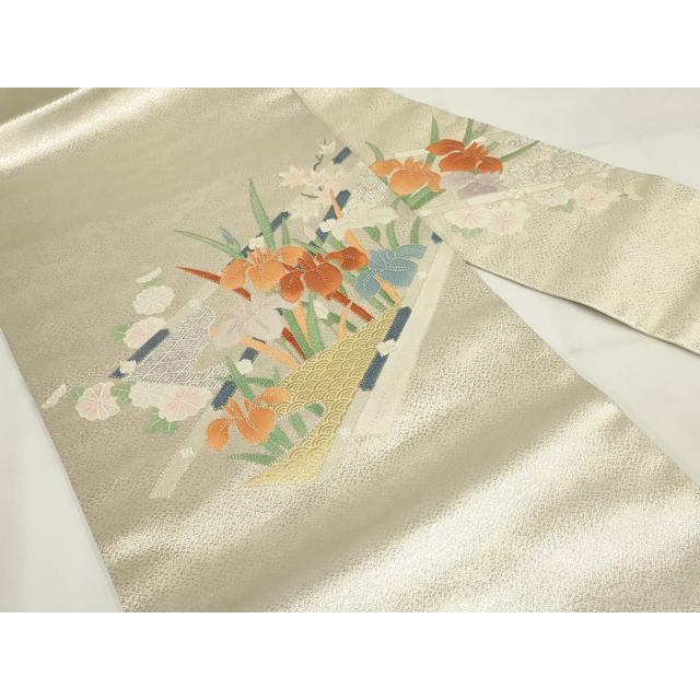 平和屋着物◎中国三大刺繍 相良刺繍 九寸名古屋帯 草花文