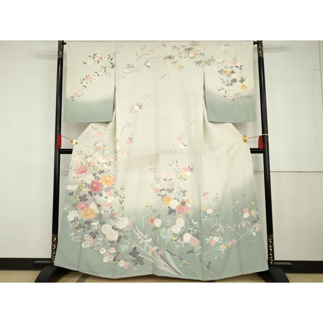 平和屋着物○訪問着 友禅 作家物 松月 枝花文 暈し染め 正絹 逸品