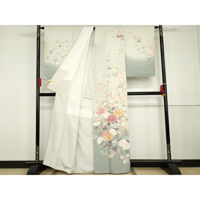 平和屋着物○訪問着 友禅 作家物 松月 枝花文 暈し染め 正絹 逸品