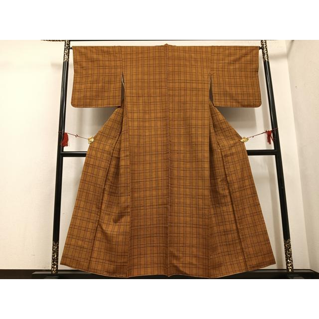 平和屋着物○無形文化財 本場黄八丈 近藤傳 草木染 手織 紬 格子 正絹
