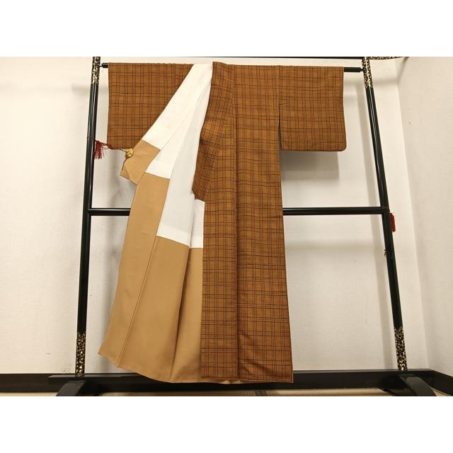 平和屋着物○無形文化財 本場黄八丈 近藤傳 草木染 手織 紬 格子 正絹